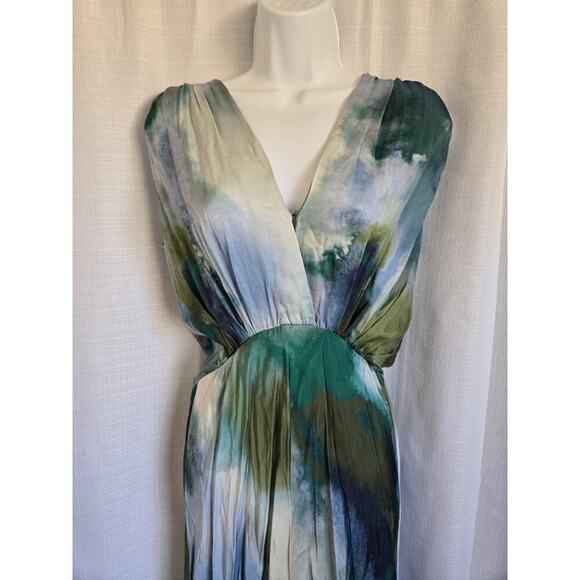 Banana Republic Jessie Satin Midi Dress Women Small TieDye Goddess Boho Ethereal - Picture 2 of 10